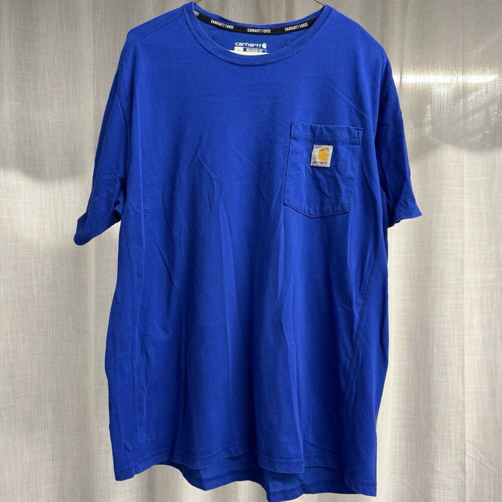 Blue Carhartt Force Men’s L Relaxed Fit Short Sleeve Shirt With Pocket